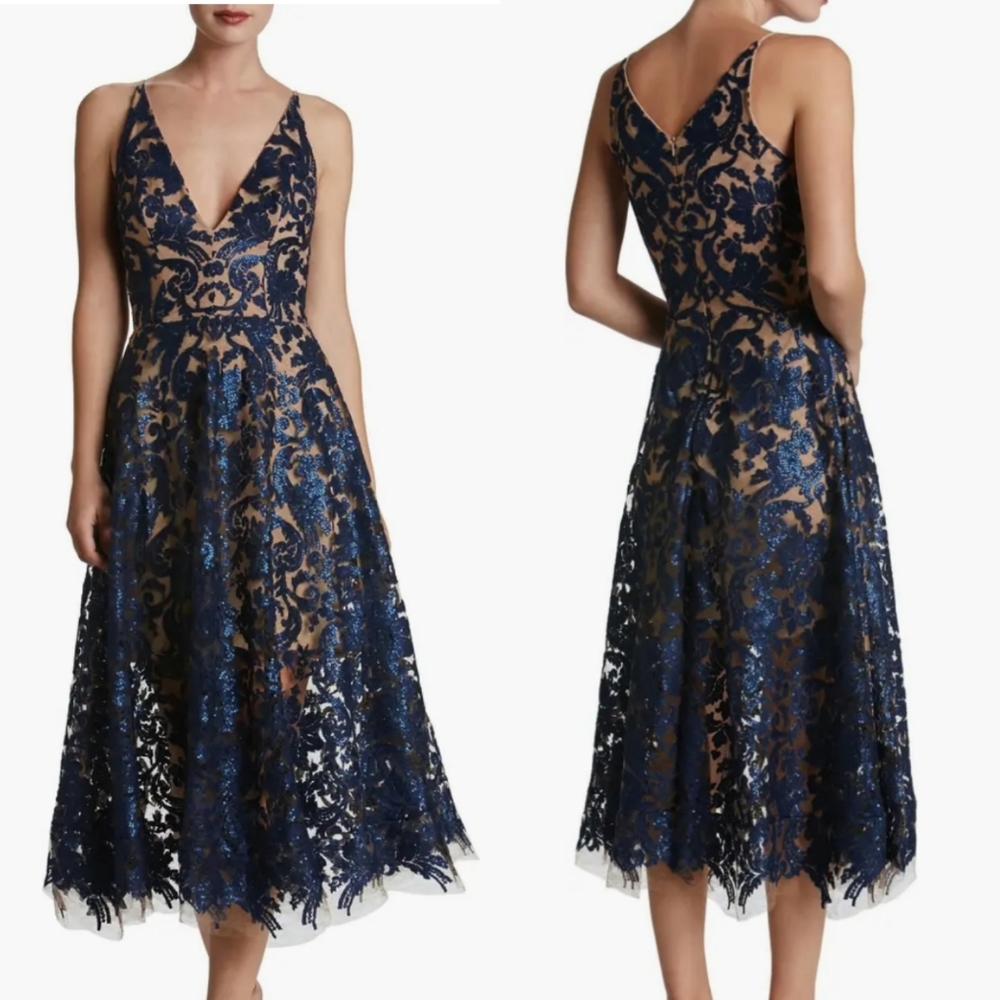 Dress The Population | Blair Navy Embellished Fit and Flare NWOT